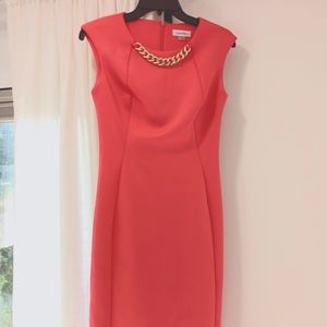 Calvin Klein Coral Dress Attached Gold Necklace